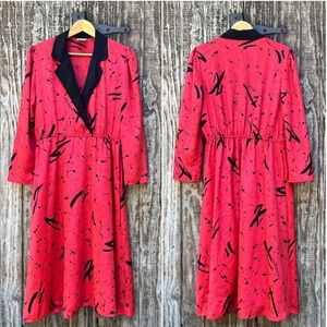 80’s Vintage 3 Kings Red + Black Print Midi Cocktail Dress